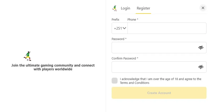 Bestbet registration form with a phone number field and password confirmation